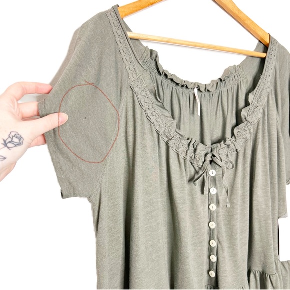 New with tag Women's Free People Army Sage Green Ruffled Button Lace Tie Blouse - Picture 16 of 16
